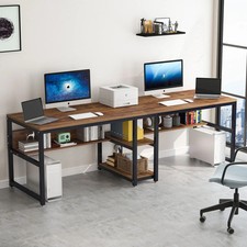 Two Person Desk with Bookshelf