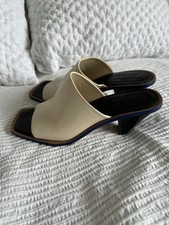 Jigsaw X Collagerie Ivory Blue Black Cone Heel Open Toe Mules Shoes 41 UK 8