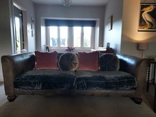 Tetrad Lowry Curved Grand 4 Seater Blue Ned Leather Sofa With Dark Feet