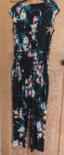WALLIS Size 16 Black Floral Stretch Belted Crossover Pockets Jumpsuit