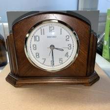 Dark Wooden Seiko Mantelpiece Battery Clock & Alarm, 12.5cm High QXE043B
