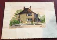 Hand Painter Water Colour Xmas Greetings Card, Art Deco House, Post Free UK