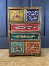 Hand Painted Kashmiri Small Drawers/ Jewerly Chest, Mini Wooden Boho Drawers