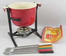 Le Creuset Vintage Fondue Set Red Cast Iron with Stand Forks & Burner Retro