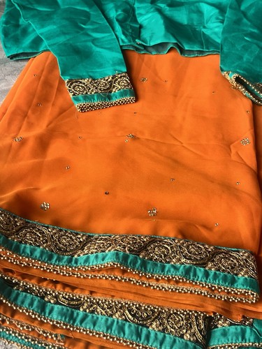 Saree orange teal one - saree,, teal,