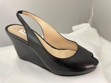 L K Bennett Black Leather Peep Toe Sling Back Wedge Heel Shoes Size 5