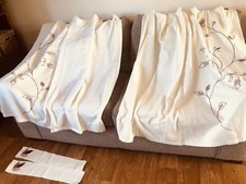 CURTAINS EMBROIDERED PAIR WITH TIEBACKS PURE COTTON Width 48"each by 44" drop