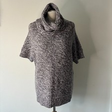 East Wool Alpaca Blend Jumper Top Grey Marl Polo Roll Neck Size M Chunky Knit