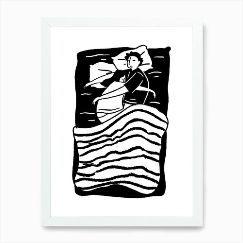 Man bed art print framed - man,