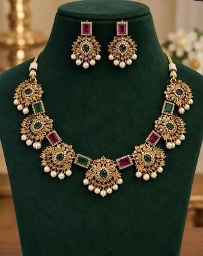 Indian temple jewellery set - temple,