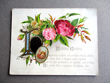 Victorian Birthday Greetings Card Eyre & Spottiswoode Cherub Roses Freeman Verse