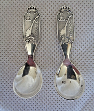 PAIR VINTAGE NORWEGIAN / NORGE VIKING SOLID SILVER CONDIMENT / SALT SPOONS