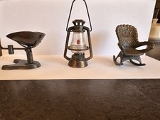 3 Durham Industry Miniature Pieces, Rocking Chair, Kitchen Scales, Lantern