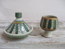 Mini Spice Tagine and Open Pedestal Salt Cup Hand Painted Red Clay 