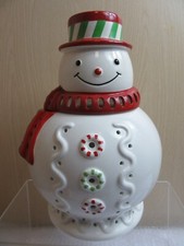 Large PartyLite Ceramic Christmas Tea Light Snowman Mr Frosty Jar Holder