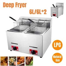 6L Single/Double Tank Gas Fryer Catering Frying Tool LPG Natural Gas Commercial