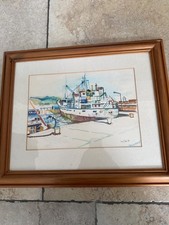 Fred Yates watercolour Fishing Boat  Penzance Harbour  signed, full provenance