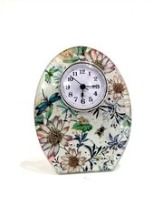 Shudehill Flowers, Bee & Dragonfly  Glass / Mirrored small oval clock 17 x 13 cm