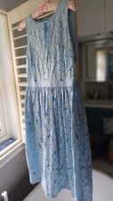 Cath Kidston Baby Blue Floral Cut out Broderie Anglaise Knee Length Dress UK8 