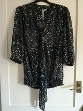 Crew Clothing Floral Blue Tie Neck Blouse Shirt. Boho Hippy Festival. Size 12 