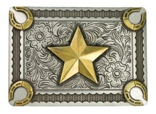 Star & Horseshoe Gold & Silver Plated Trophy Belt Buckle in Presentation Box