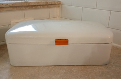 Vintage enamel bread bin - bread,