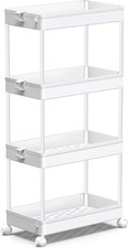 SPACEKEEPER 4-Tier Rolling Utility Cart Storage Shelf Rack Organizer White