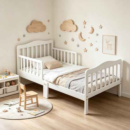 Wooden toddler bed with safety - wooden,