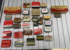 Job Lot 38 Vintage Medical Tins in a vintage Christmas box!