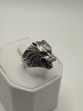 Silver Tone Viking Gothic Norse Wolf Character Statement Warlock Ring Size T