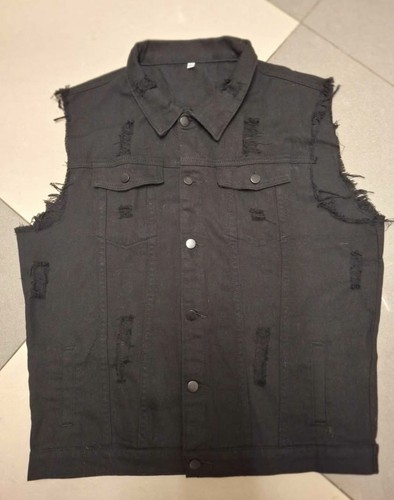 Men black denim sleeveless - denim,