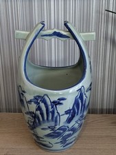Vintage Oriental ceramic Vase Large Blue, Handle Antique Design