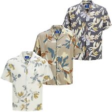 Jack & Jones Men's Hawaiian Shirt Short Sleeve Floral Print Summer Cuban Revere