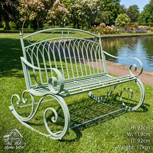 Green rocking bench - bench, ornate
