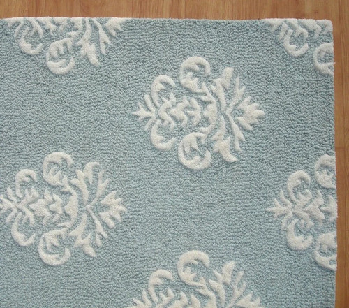 Damask blue white modern - white,