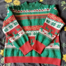 Primark Ladies Glittery Christmas Jumper - Reindeers - Size M - VGC