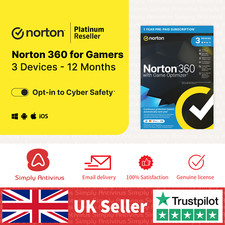 Norton 360 for Gamers Antivirus 2026 3 Device  1 Year - 5 Minute Delivery