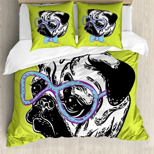Pug duvet cover with - pug, bow