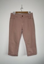 M&S Dusted Pink Denim Cropped Jeans UK 12 Clam Digger 3/4 Length Beach Holiday