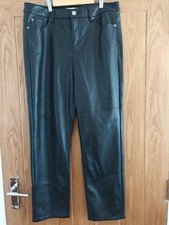 Marks And Spencer Leather Look Trousersblack Size 14