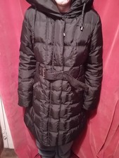 Zara Woman Black Down Coat Jacket Belted Hood Puffa Above Knee Super Warm s12/14