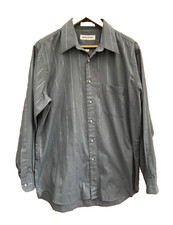 JOHN HENRY Men's Grey Striped Long Sleeve Work Regular Fit Shirt Size 16