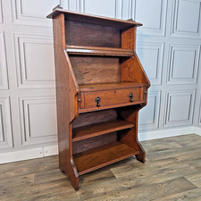 Antique Oak Bureau Bookcase Shelves - Drawer – Arts & Crafts Style - Solid Wood
