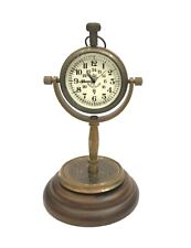Antique Style Brass Desk Clock Wooden Base Vintage Table Top Decorative Gift