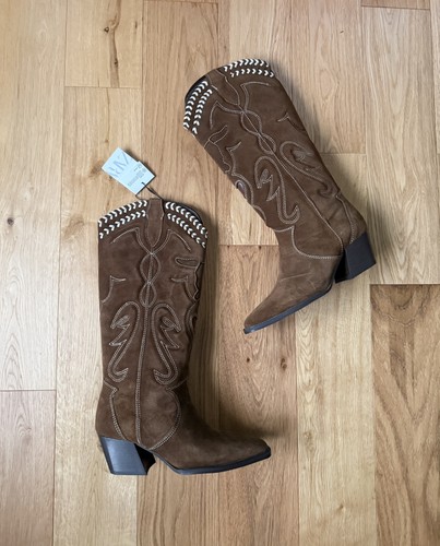 Zara brown embroidered suede - brown,