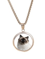 Birman Cat Pet Family Silver Colour Necklace With Pendant And Gift Box