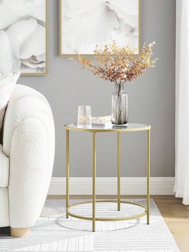 Gold round side table - gold, tempered