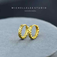 Diamond Cut Huggie Hoops Earrings, Vintage Simple Huggie Hoop Earrings