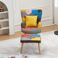 Patchwork Leisure Chair Accent Armchair with Ottoman &Pillow Single Sofa Chair