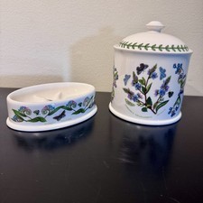 Port Meirion Botanic Garden Bathroom Set Soap Dish & Canister Forget Me Not